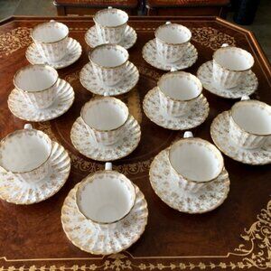 Pre-owned Spode Fleur De Lys Gold Cup & Saucer Set Lot Of 12